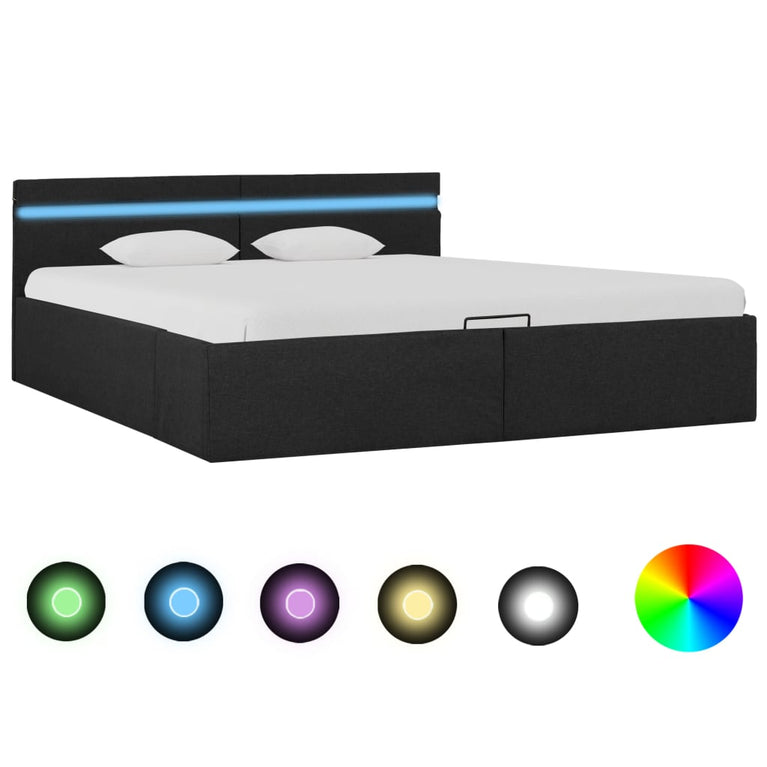 Bedframe met opbergruimte en LED stof donkergrijs 180x200 cm