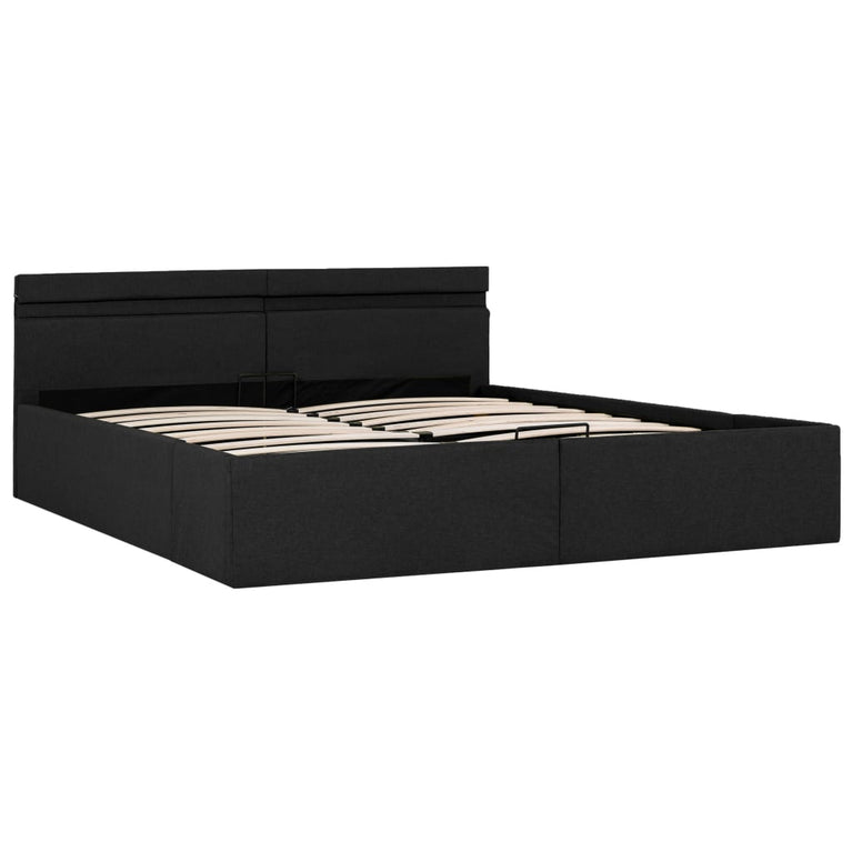 Bedframe met opbergruimte en LED stof donkergrijs 180x200 cm