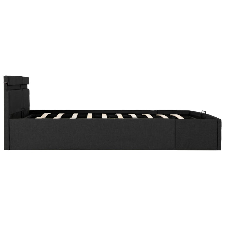 Bedframe met opbergruimte en LED stof donkergrijs 180x200 cm