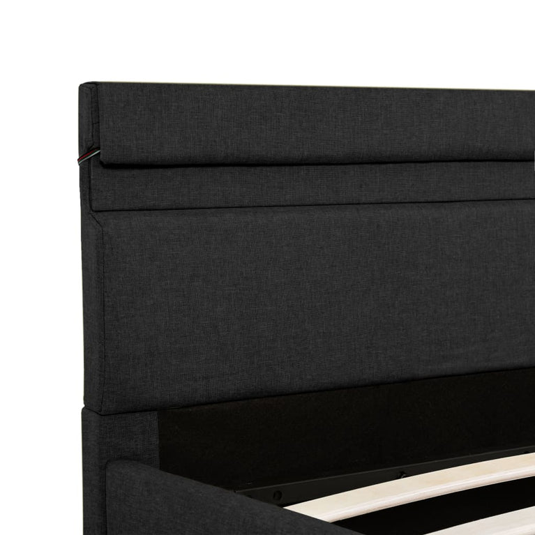 Bedframe met opbergruimte en LED stof donkergrijs 180x200 cm