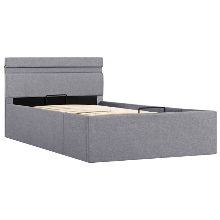 Bedframe met opslag en LED stof lichtgrijs 100x200 cm