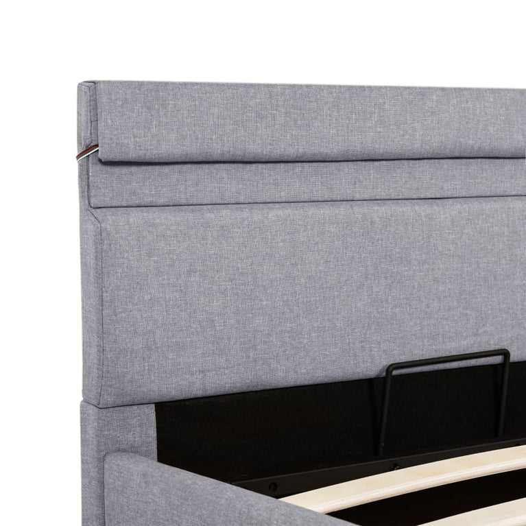 Bedframe met opslag en LED stof lichtgrijs 100x200 cm