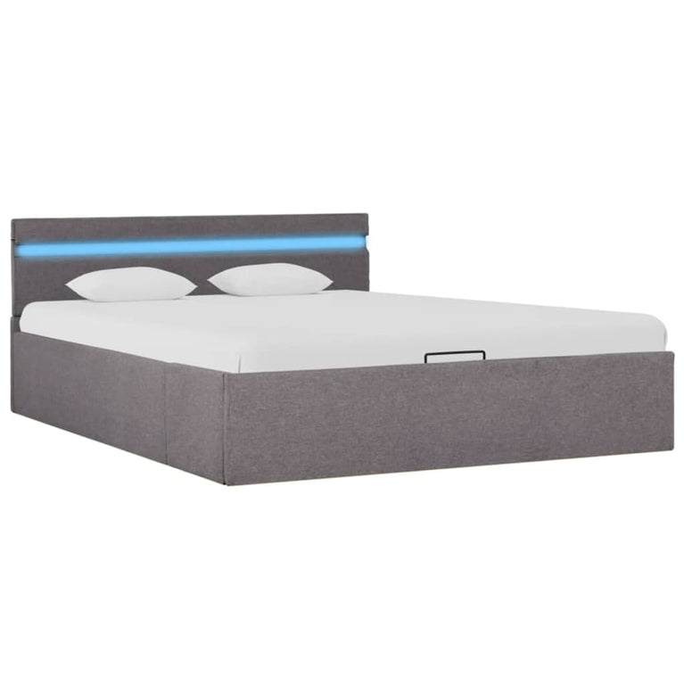 Bedframe met hydraulische opslag en LED stof taupe 140x200 cm