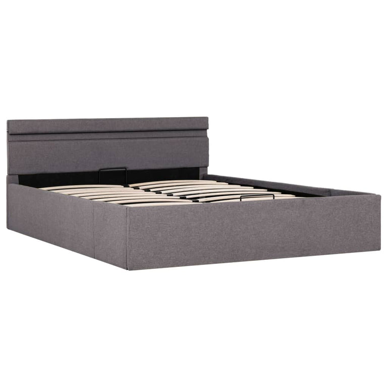 Bedframe met hydraulische opslag en LED stof taupe 140x200 cm