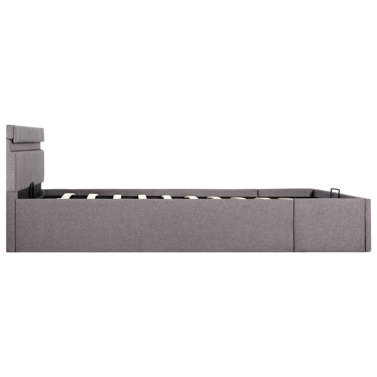 Bedframe met hydraulische opslag en LED stof taupe 140x200 cm