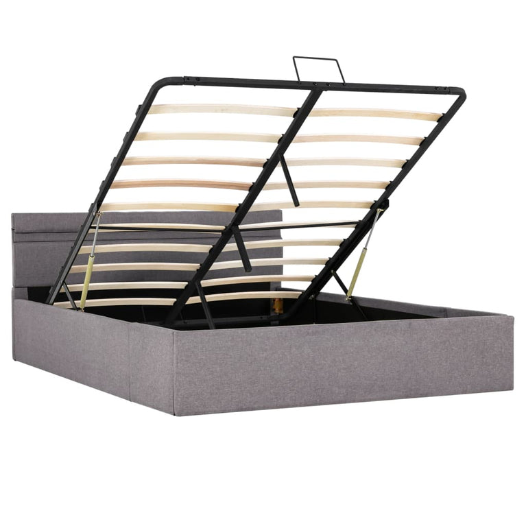 Bedframe met hydraulische opslag en LED stof taupe 140x200 cm