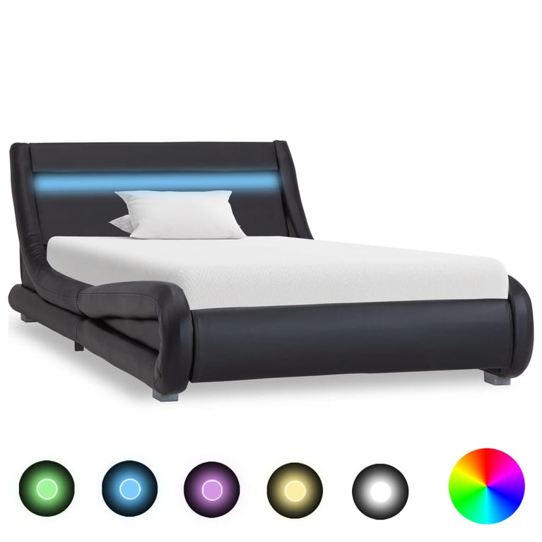 Bedframe met LED kunstleer zwart 90x200 cm