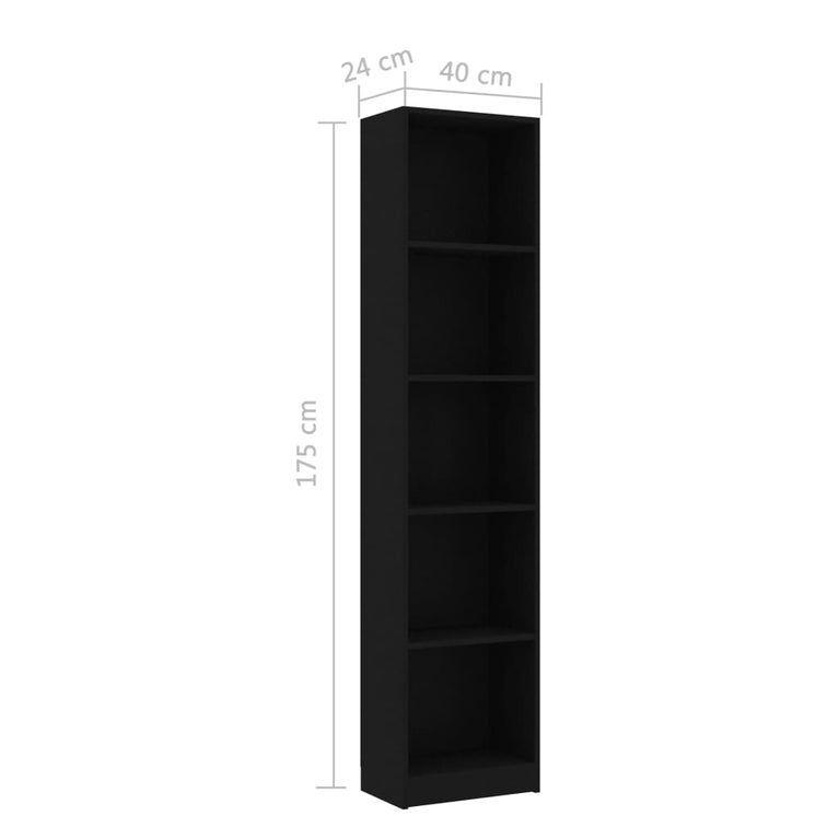 Boekenkast met 5 schappen 40x24x175 cm bewerkt hout zwart