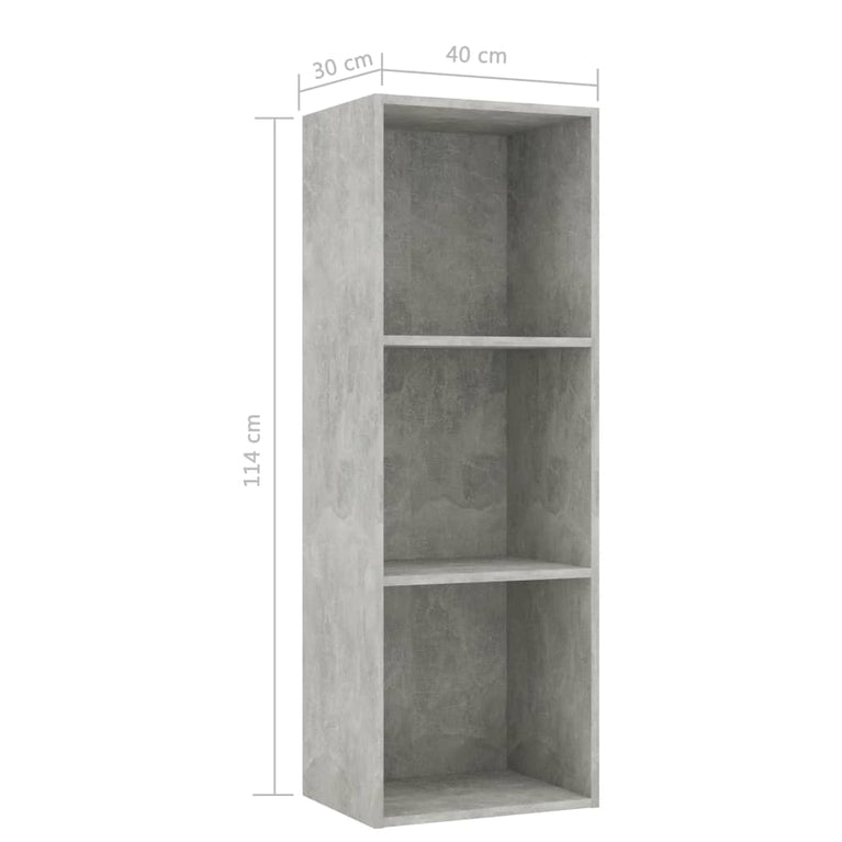 Boekenkast met 3 schappen 40x30x114 cm spaanplaat betongrijs