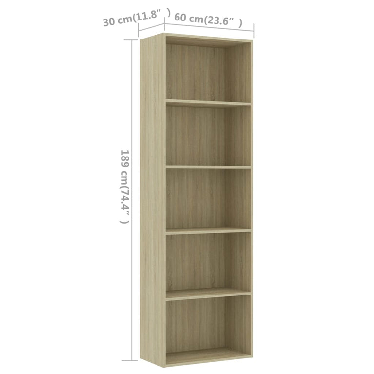 Boekenkast met 5 schappen 60x30x189 cm spaanplaat sonoma eiken