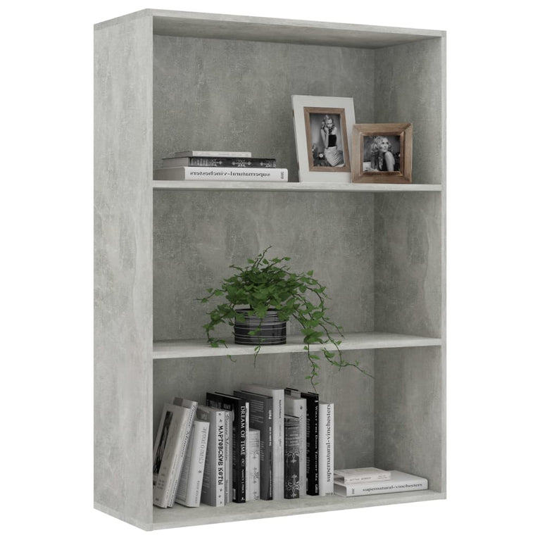 Boekenkast met 3 schappen 80x30x114 cm spaanplaat betongrijs
