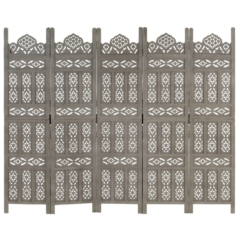 Kamerscherm 5 panelen handgesneden 200x165 cm mangohout grijs