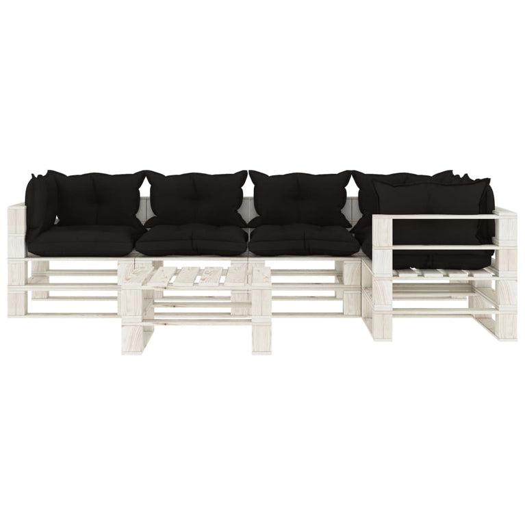 6-delige Loungeset met zwarte kussens pallet hout