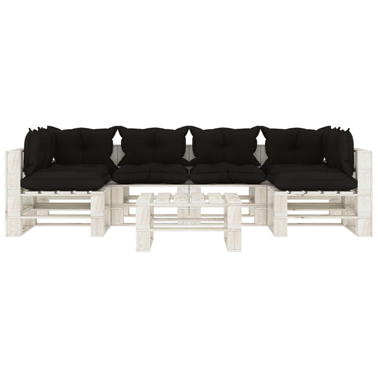 7-delige Loungeset met zwarte kussens pallet hout