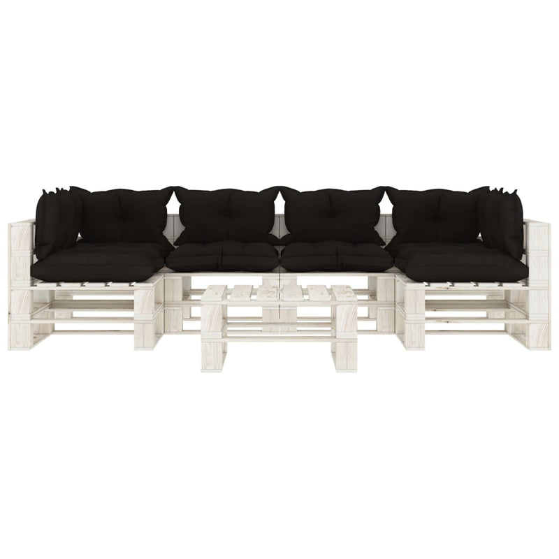 7-delige Loungeset met zwarte kussens pallet hout