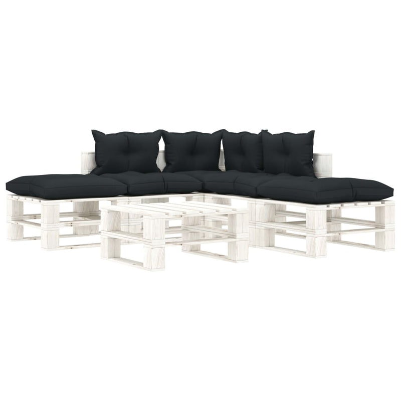 6-delige Loungeset met antracietkleurige kussens pallet hout