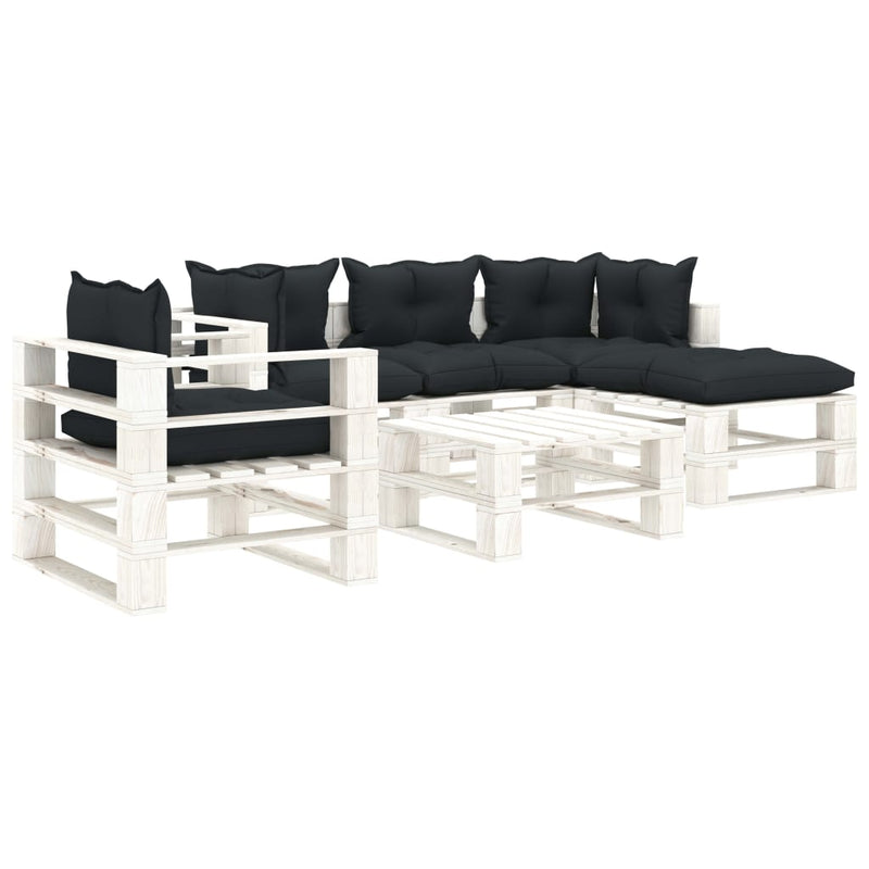 6-delige Loungeset met antracietkleurige kussens pallet hout