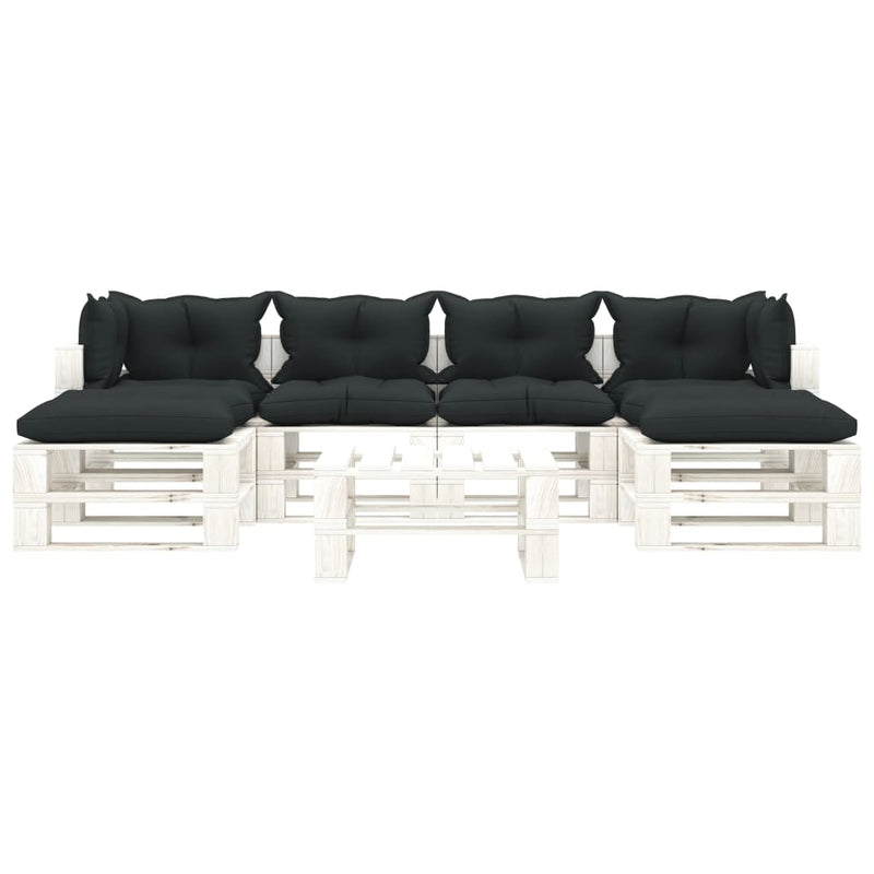 7-delige Loungeset met antracietkleurige kussens pallet hout