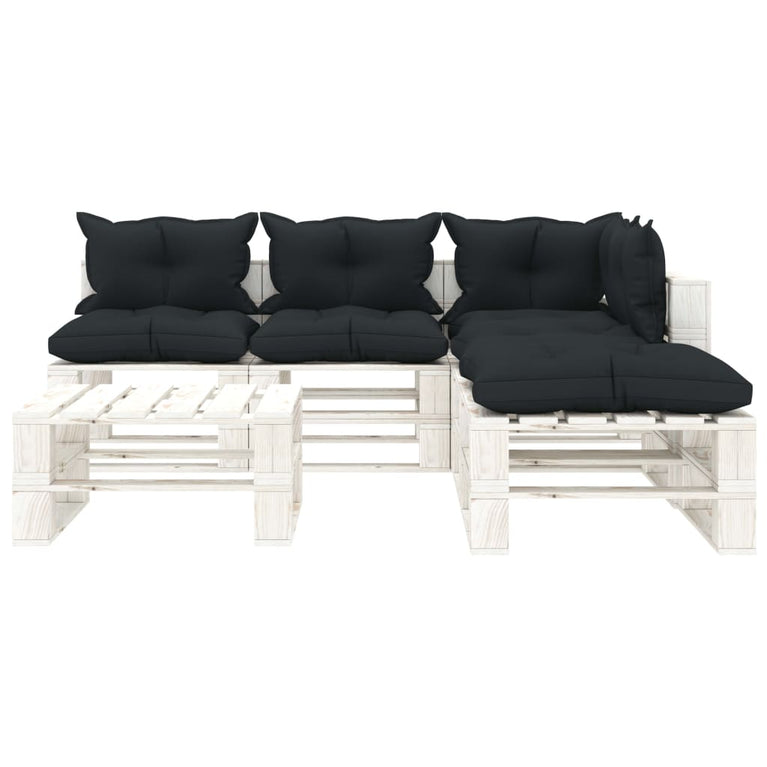 6-delige Loungeset met antracietkleurige kussens pallet hout