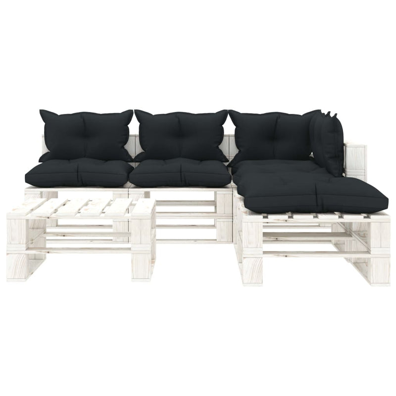 6-delige Loungeset met antracietkleurige kussens pallet hout