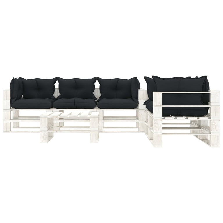 6-delige Loungeset met antracietkleurige kussens pallet hout