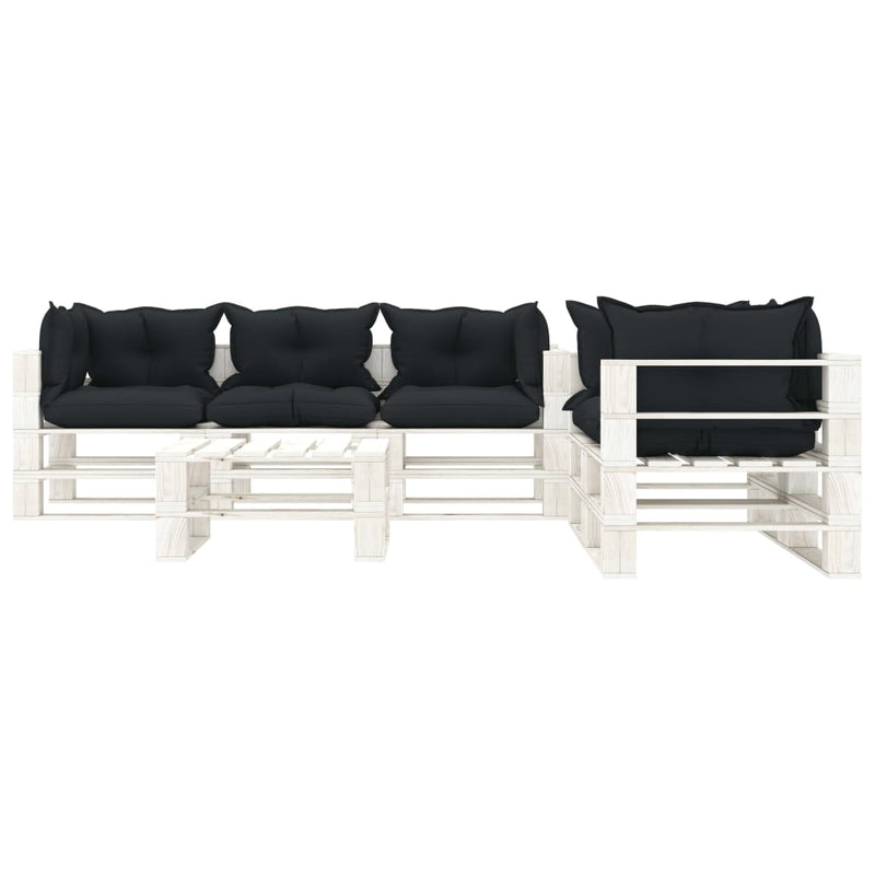 6-delige Loungeset met antracietkleurige kussens pallet hout