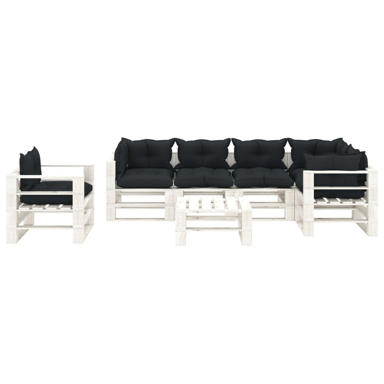 7-delige Loungeset met antracietkleurige kussens pallet hout