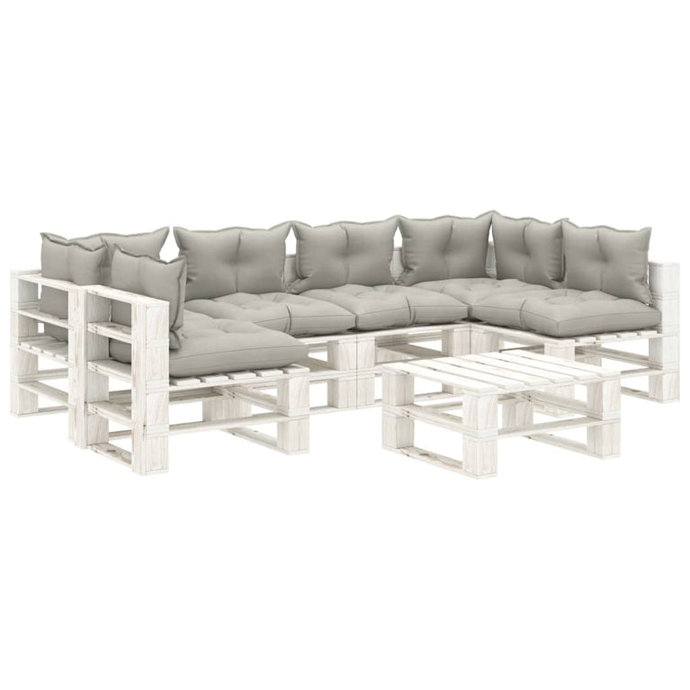 7-delige Loungeset met taupe kussens pallet hout