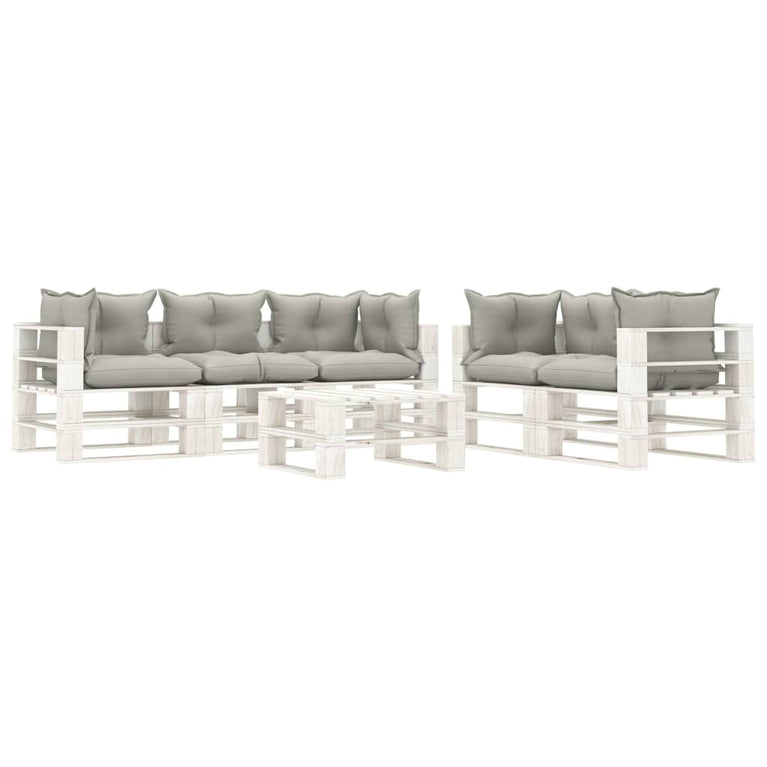 6-delige Loungeset met taupe kussens pallet hout