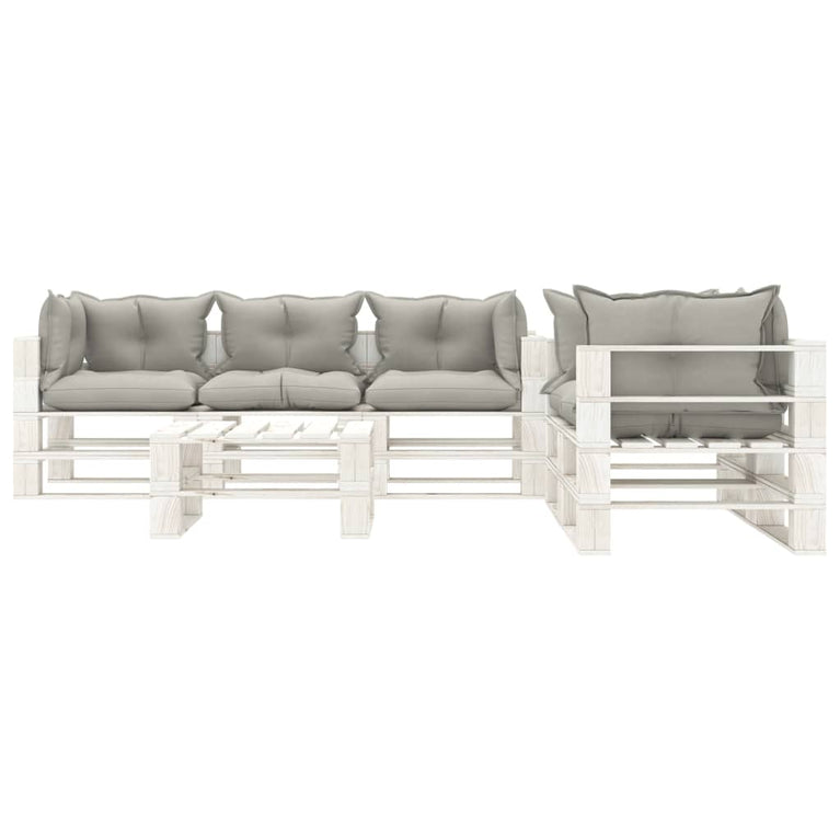 6-delige Loungeset met taupe kussens pallet hout