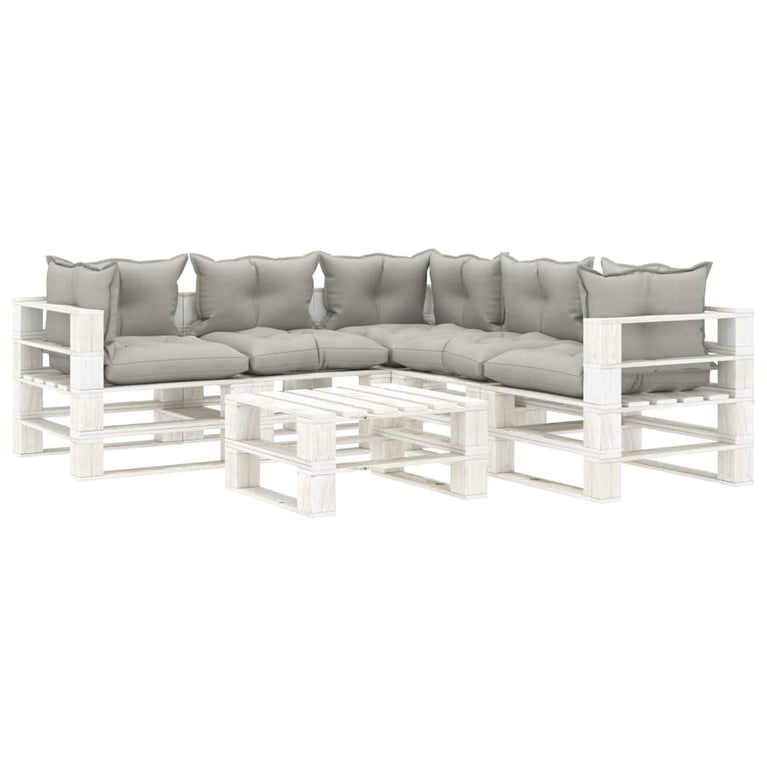 6-delige Loungeset met taupe kussens pallet hout