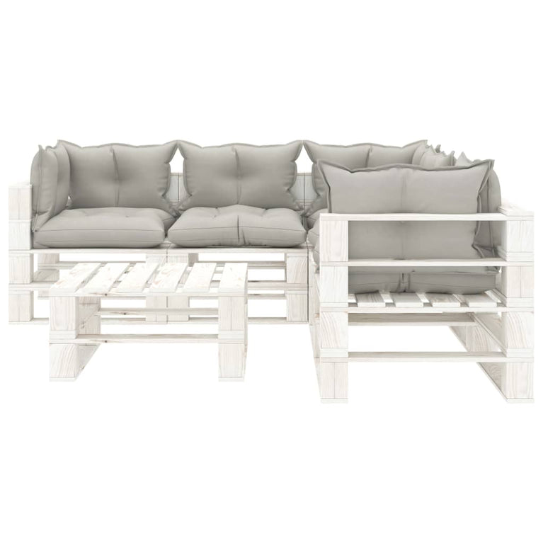 6-delige Loungeset met taupe kussens pallet hout