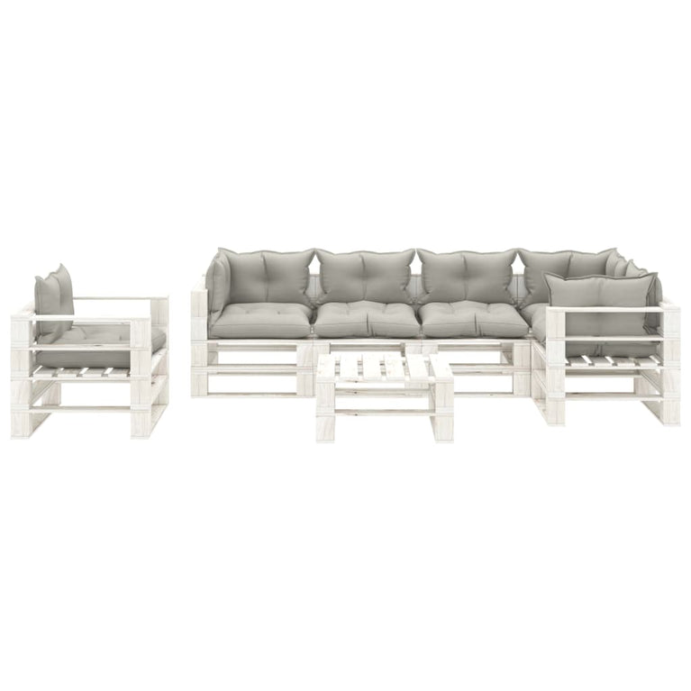7-delige Loungeset met taupe kussens pallet hout