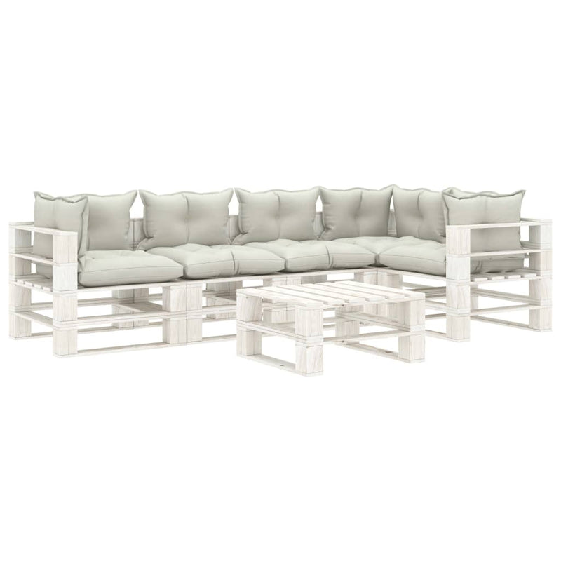 6-delige Loungeset met beige kussens pallet hout