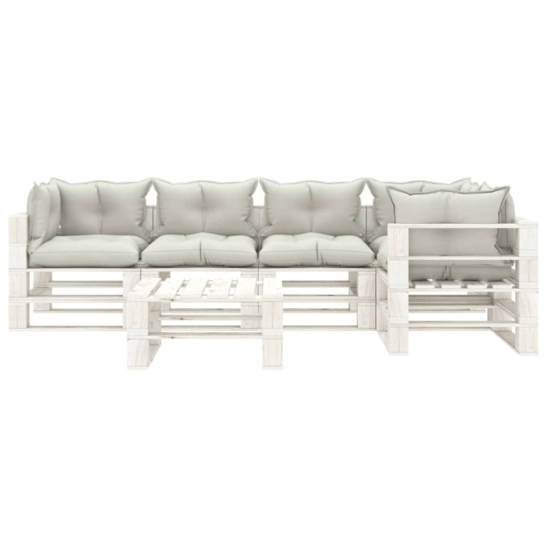 6-delige Loungeset met beige kussens pallet hout