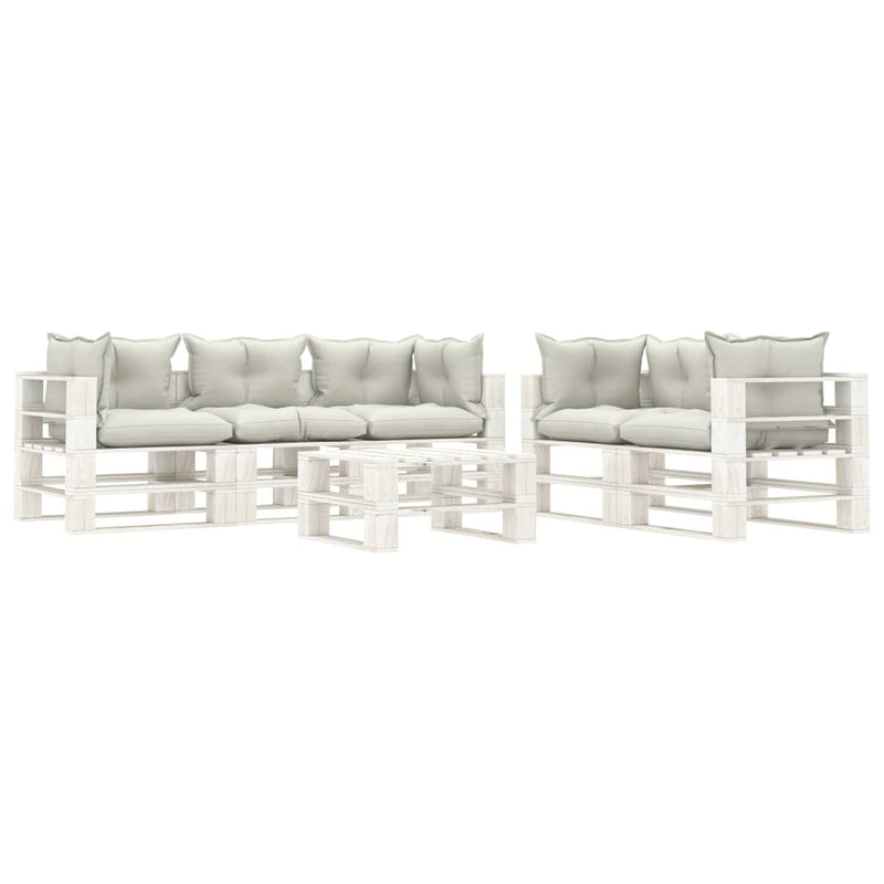 6-delige Loungeset met beige kussens pallet hout