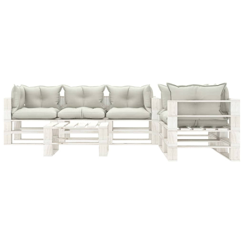 6-delige Loungeset met beige kussens pallet hout