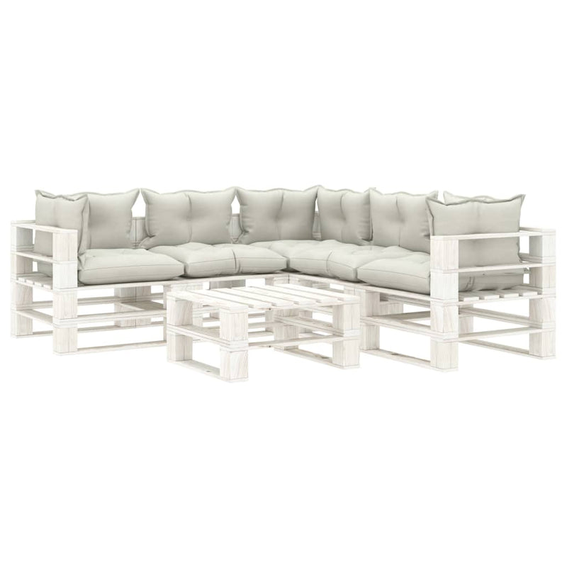 6-delige Loungeset met beige kussens pallet hout