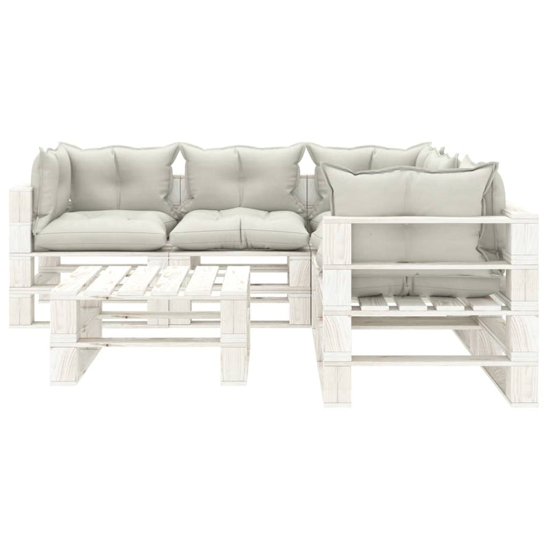6-delige Loungeset met beige kussens pallet hout