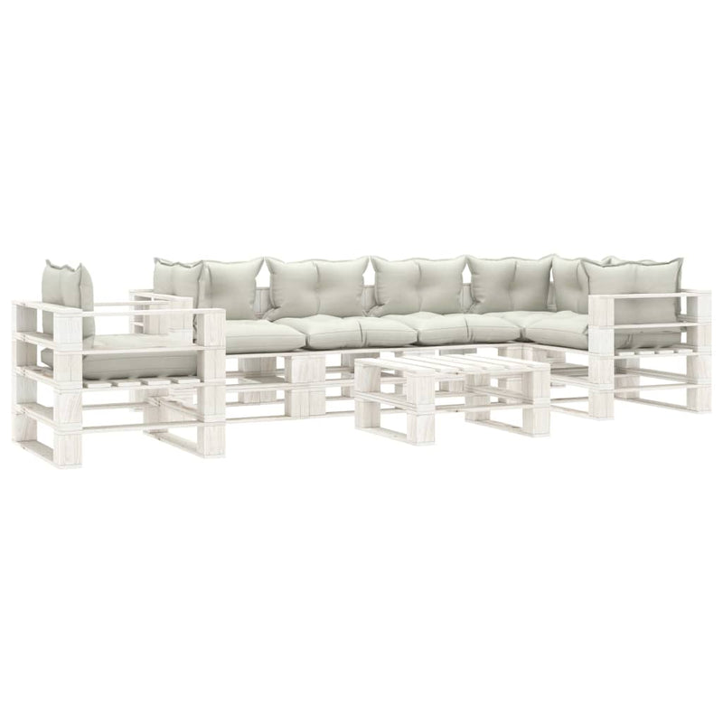7-delige Loungeset met beige kussens pallet hout