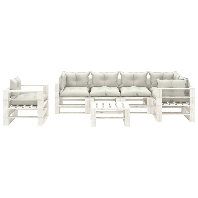 7-delige Loungeset met beige kussens pallet hout