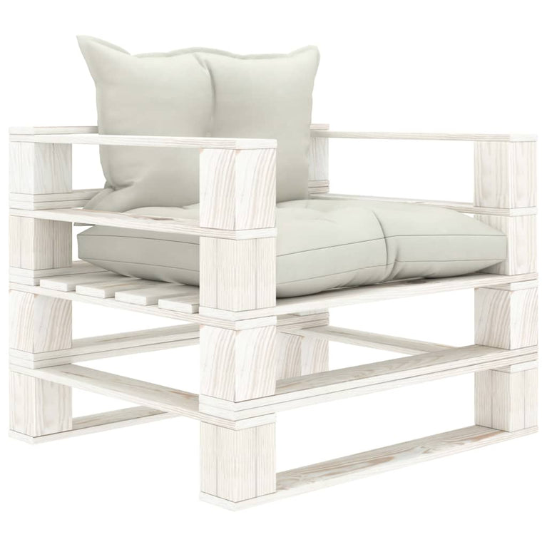 7-delige Loungeset met beige kussens pallet hout