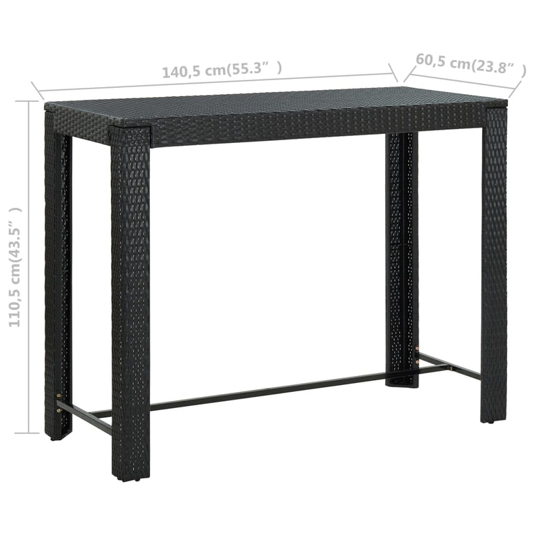 Tuinbartafel 140,5x60,5x110,5 cm poly rattan zwart