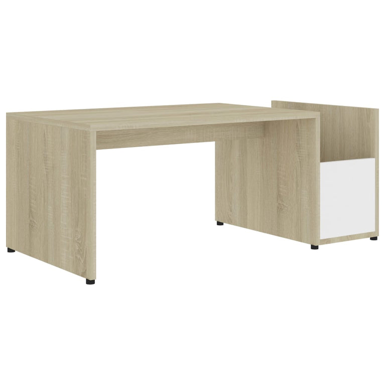 Salontafel 90x45x35 cm spaanplaat wit en sonoma eikenkleurig
