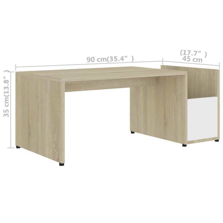 Salontafel 90x45x35 cm spaanplaat wit en sonoma eikenkleurig