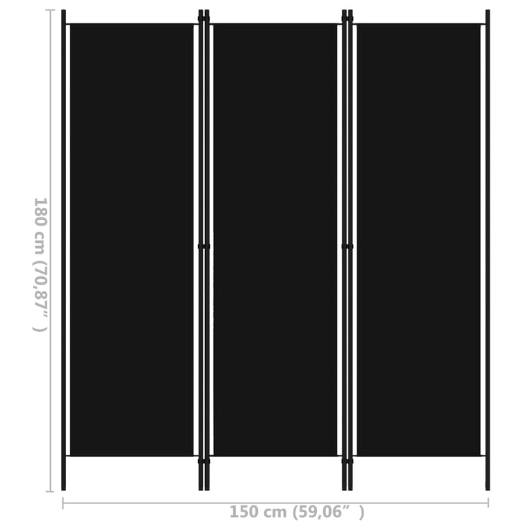 Kamerscherm met 3 panelen 150x180 cm zwart