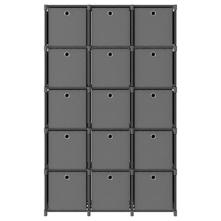 Kast met 15 vakken met boxen 103x30x175,5 cm stof grijs