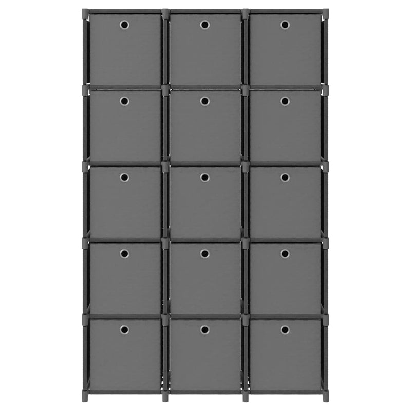 Kast met 15 vakken met boxen 103x30x175,5 cm stof grijs