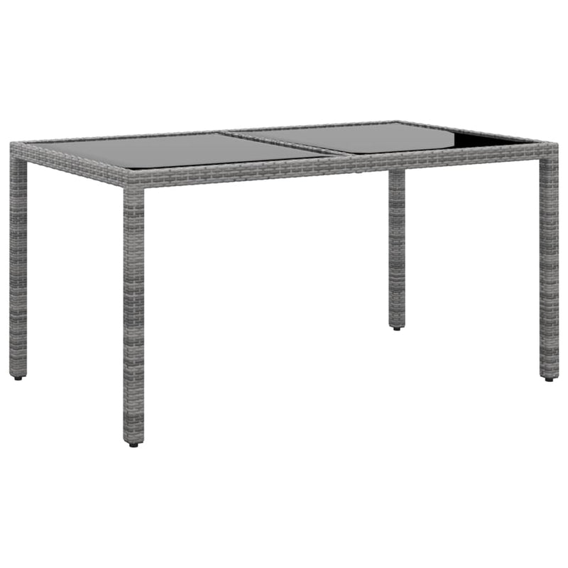 Tuintafel 150x90x75 cm gehard glas en poly rattan grijs