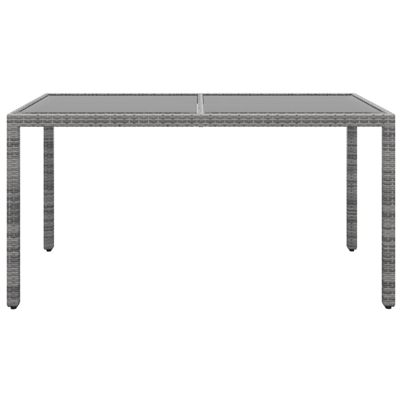 Tuintafel 150x90x75 cm gehard glas en poly rattan grijs